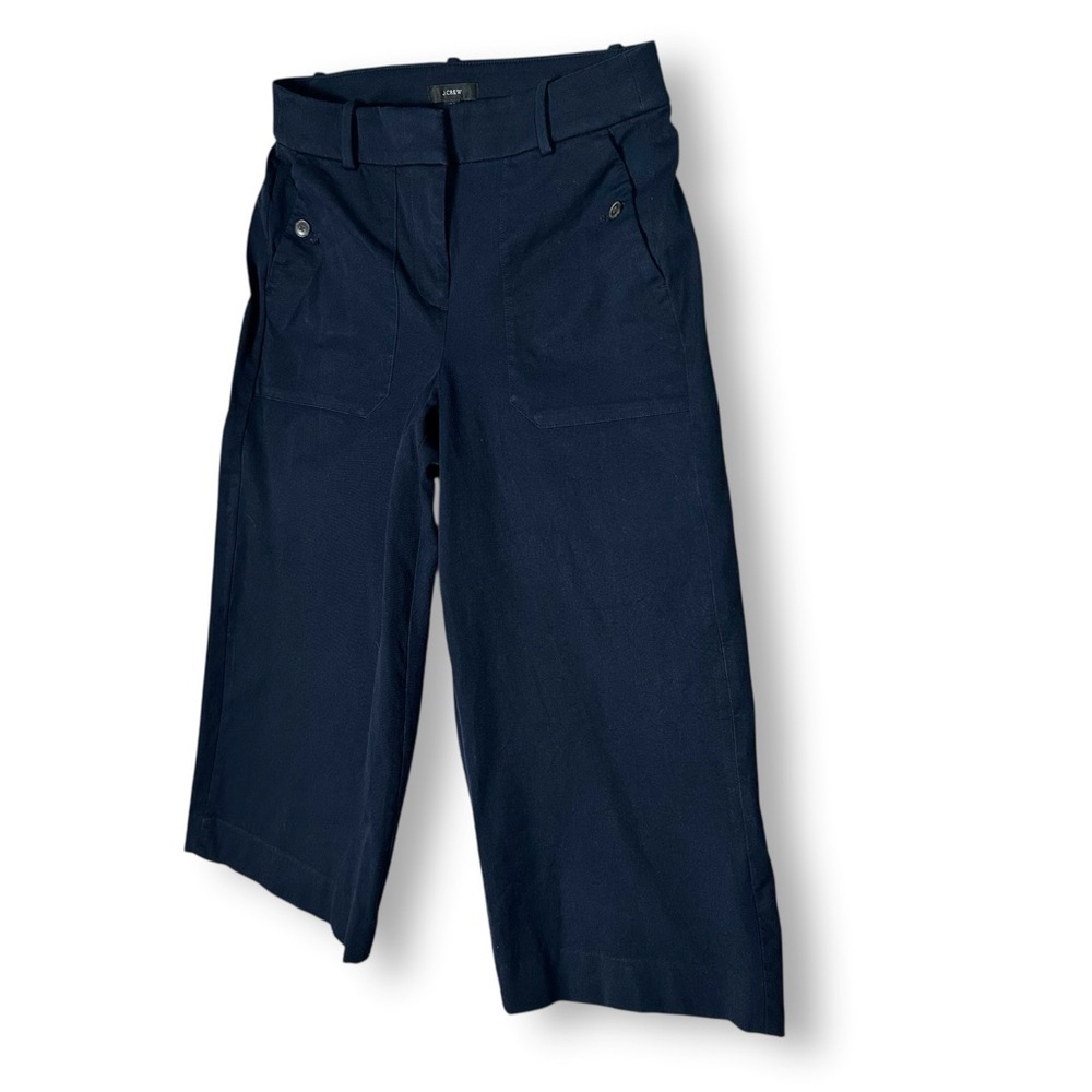 J Crew Sydney Wide Leg Pants Sz 10 Petite Bi-Stretch Cropped Navy Blue Office   - Picture 6 of 11